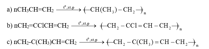 Viết các phương trình hóa học của phản ứng polymer hoá các monomer sau:  a) CH3CH=CH2.    (ảnh 1)