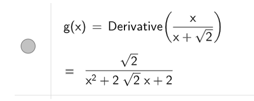 Cho các hàm số phân thức hữu tỉ sau:  (1) ; y= x/ x+ căn 2    a) Tìm đạo hàm cấp một của các hàm số trên. (ảnh 1)