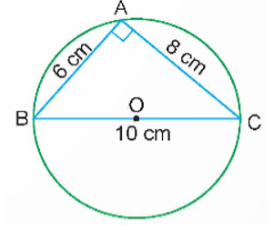 Số?   Cho hình tam giác vuông ABC và hình tròn tâm O với kích thước như hình vẽ bên. a) Diện tích hình tam giác vuông ABC là (ảnh 1)