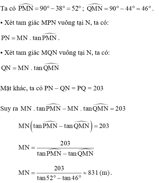 Hai điểm P và Q cách nhau 203 m và thẳng hàng với chân của một tòa tháp (Hình 3) (ảnh 2)