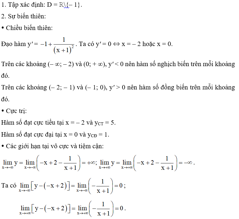 Khảo sát và vẽ đồ thị của các hàm số sau: b) y = -x+2 -1/ x+1 (ảnh 1)