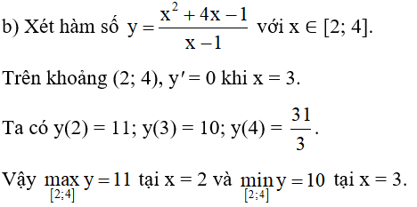 b) Tìm giá trị lớn nhất và giá trị nhỏ nhất của hàm số đã cho trên đoạn [2; 4]. (ảnh 1)