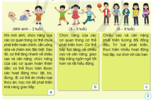 Dựa vào thông tin ở hình 3, trình bày một số đặc điểm của tuổi ấu thơ theo tiến trình thời gian. (ảnh 1)
