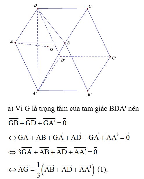 Cho hình hộp ABCD.A'B'C'D', gọi G là trọng tâm của tam giác BDA'. (ảnh 1)