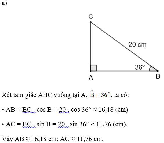 Cho tam giác ABC vuông tại A có độ dài cạnh huyền bằng 20 cm. Tính độ dài các cạnh góc vuông (ảnh 1)