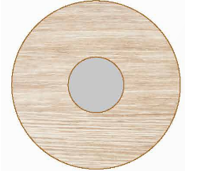 Một chiếc bàn gồm hai mặt hình tròn xếp chồng lên nhau (xem hình). Hình tròn nhỏ có bán kính 2 dm, hình tròn lớn có bán kính 6 dm. (ảnh 1)
