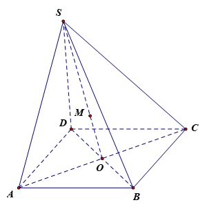 Cho hình chóp tứ giác S.ABCD có đáy hình bình hành tâm O (ảnh 1)