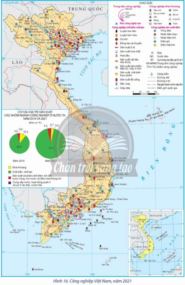 Dựa vào hình 16 và thông tin trong bài, hãy trình bày đặc điểm phát triển và phân bố công nghiệp sản xuất sản phẩm điện tử, máy vi tính ở nước ta. (ảnh 1)