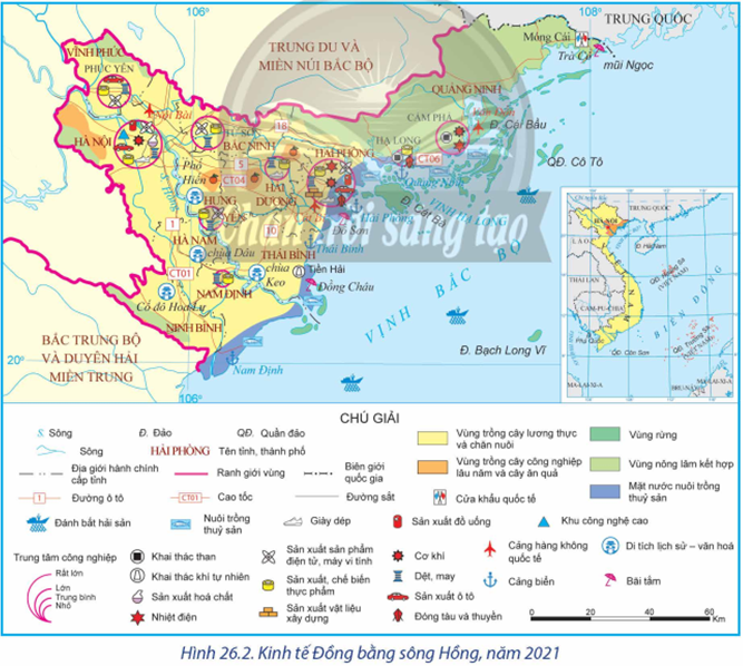 Dựa vào hình 26.1 và thông tin trong bài, hãy: - Phân tích tình hình phát triển công nghiệp của vùng Đồng bằng sông Hồng. (ảnh 1)