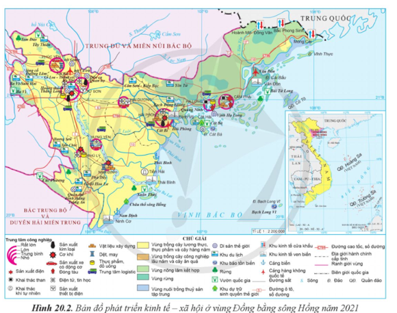 Dựa vào thông tin và hình 20.2, hãy phân tích vấn đề phát triển công nghiệp của vùng Đồng bằng sông Hồng. (ảnh 1)