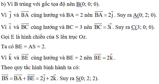 b) Tìm tọa độ các điểm A, B, C, S. (ảnh 1)