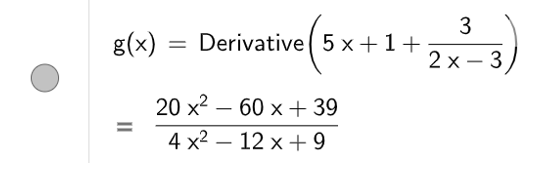 Cho các hàm số phân thức hữu tỉ sau:  4) y= 5x+1+3/ 2x-3 .  a) Tìm đạo hàm cấp một của các hàm số trên. (ảnh 1)