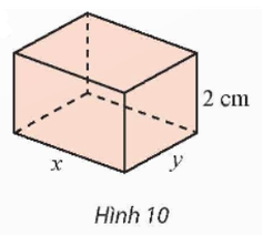 Người ta muốn chế tạo một chiếc hộp hình hộp chữ nhật có thể tích 500 cm3 với yêu cầu dùng ít vật liệu nhất. Chiều cao hộp phải là 2 cm, các kích thước khác là x, y với x > 0 và y > 0.   a) Hãy biểu thị y theo x. (ảnh 1)
