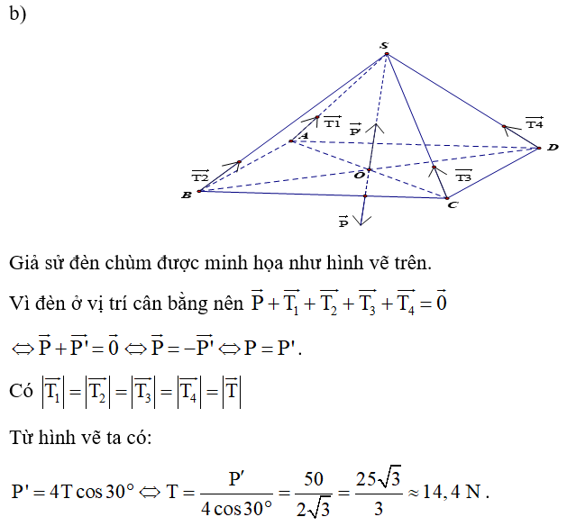 b) Tìm độ lớn của lực căng cho mỗi sợi xích. (ảnh 1)