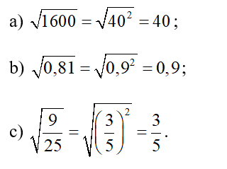 Tính:  a) căn bậc hai 1600;  b) căn bậc hai 0,81 ;  c) căn bậc hai 9/25. (ảnh 1)
