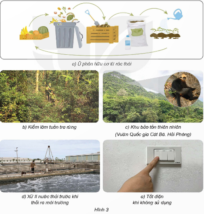 Quan sát hình 3 và cho biết ý nghĩa của mỗi hoạt động đối với việc bảo vệ môi trường, tài nguyên thiên nhiên. (ảnh 1)