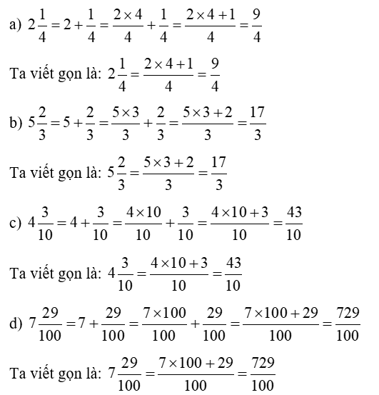 Chuyển các hỗn số sau thành phân số (theo mẫu): (ảnh 2)