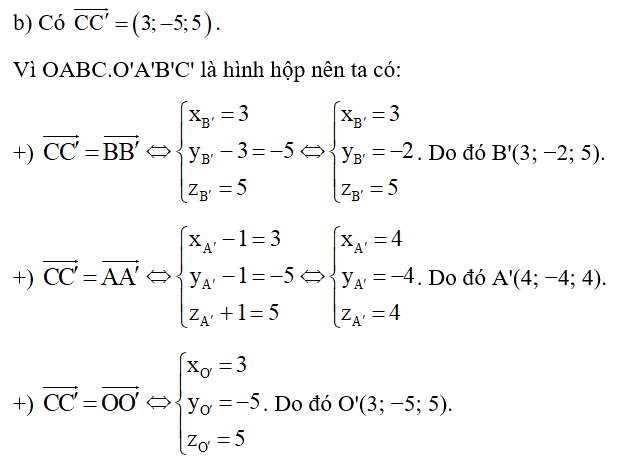 b) Xác định tọa độ các đỉnh còn lại của hình hộp. (ảnh 1)