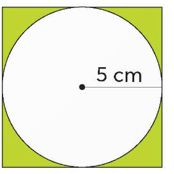 Hình bên là một hình tròn có bán kính 5 cm nằm trong một hình vuông. Tính diện tích phần tô màu.   (ảnh 1)