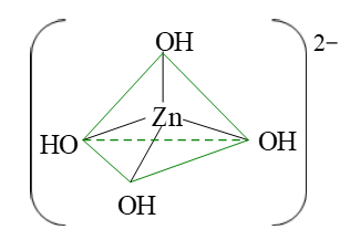 Thực nghiệm xác nhận phức chất [Zn(OH)4]2- có dạng hình học tứ diện. Hãy vẽ dạng hình học của phức chất trên.  (ảnh 1)