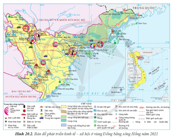 Dựa vào thông tin và hình 20.2, hãy phân tích vấn đề phát triển ngành dịch vụ ở vùng Đồng bằng sông Hồng. (ảnh 1)