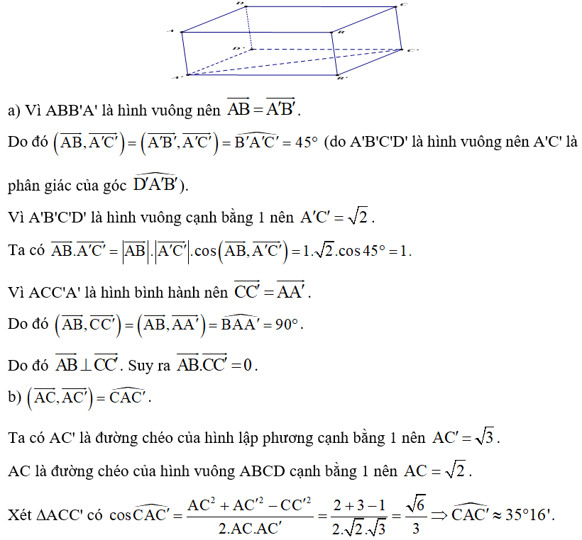 Cho hình lập phương ABCD.A'B'C'D' có cạnh bằng 1. (ảnh 1)