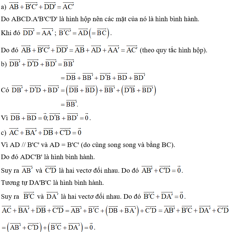 Cho hình hộp ABCD.A'B'C'D'. Chứng minh rằng: (ảnh 2)