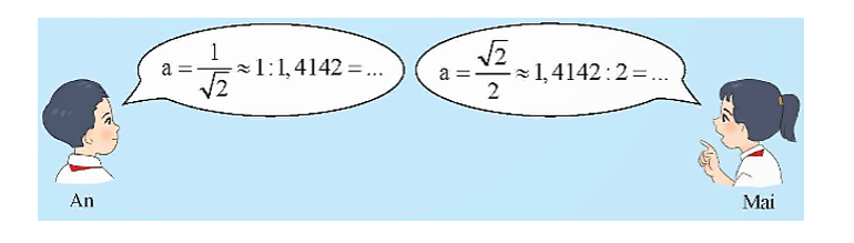 b) Biết rằng căn bậc hai 2 gần bằng 1,4142 Không dùng máy tính cầm tay, hai bạn (ảnh 1)