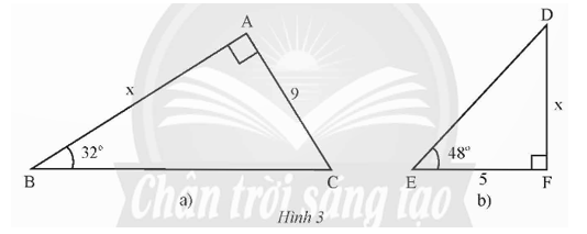 Tính độ dài cạnh góc vuông x của mỗi tam giác vuông trong Hình 3 (kết quả làm tròn đến hàng phần trăm).   (ảnh 1)