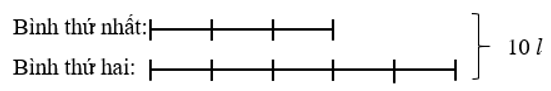 Người ta rót hết 10 l dầu vào hai bình trống. Số dầu trong bình thứ nhất bằng   số dầu trong bình thứ hai. Hỏi mỗi bình có bao nhiêu lít dầu? (ảnh 1)