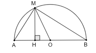 Cho nửa đường tròn đường kính AB và một điểm M tùy ý thuộc nửa (ảnh 1)