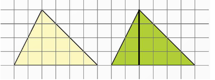 An đố Nhiên: Mình có hai tấm bìa hình tam giác như hình bên. Làm thế nào cắt một hình thành hai mảnh rồi ghép với hình (ảnh 2)