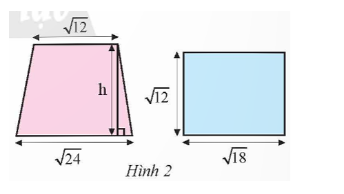 Biết rằng hình thang và hình chữ nhật ở Hình 2 có diện tích bằng nhau. Tính chiều cao h của hình thang. (ảnh 1)