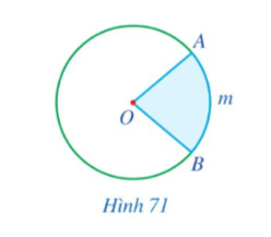 Quan sát Hình 71, hãy cho biết phần hình tròn (O) tô màu xanh được giới hạn bởi hai bán kính và cung nào? (ảnh 1)