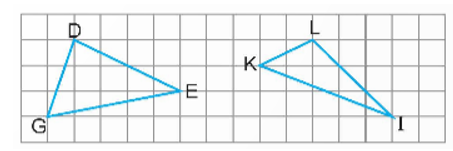 a) Vẽ hình tam giác DEG, IKL trên giấy kẻ ô vuông như hình bên rồi vẽ đường cao ứng với đáy GE, KI của các hình tam giác đó.   (ảnh 1)