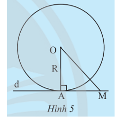 Cho điểm A nằm trên đường tròn (O; R), đường thẳng d đi qua A và vuông góc (ảnh 1)