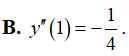 Hàm số y = 1 / (x + 1) có đạo hàm cấp hai tại x = 1 là (ảnh 2)