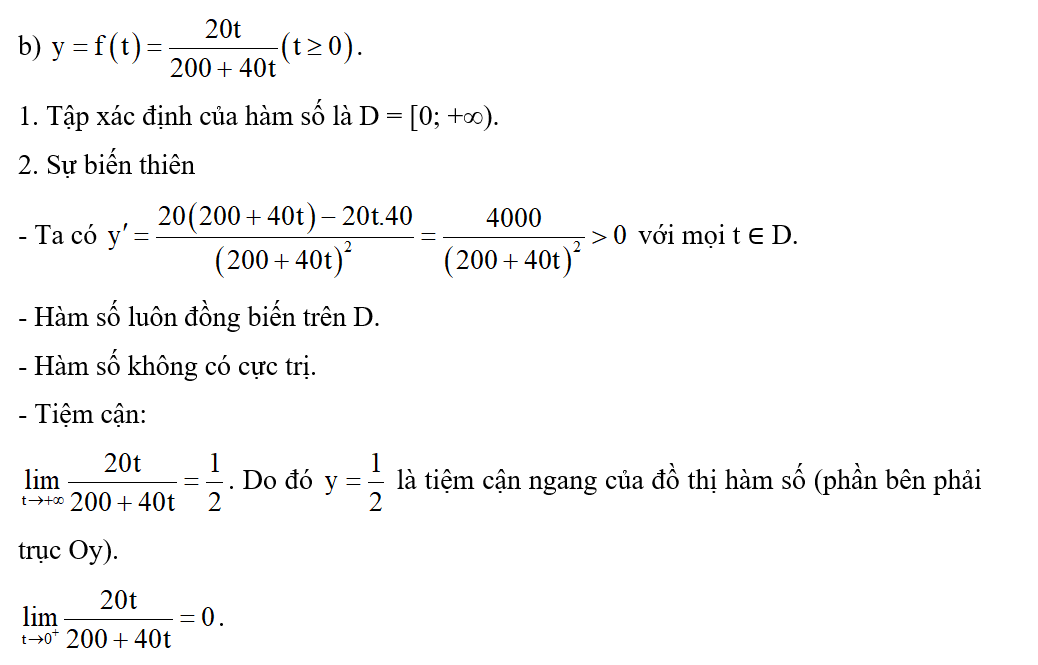 b) Coi nồng độ chất khử trùng là hàm số f(t) với t  0. Khảo sát sự biến (ảnh 1)