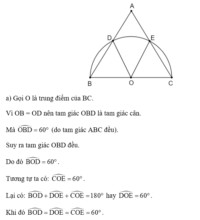 Cho tam giác đều ABC có AB = 2 căn bậc hai của 3 cm. Nửa đường tròn đường kính BC (ảnh 2)
