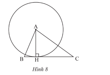 Cho tam giác ABC có đường cao AH (Hình 8). Tìm tiếp tuyến của đường tròn (A; AH) tại H.   (ảnh 1)