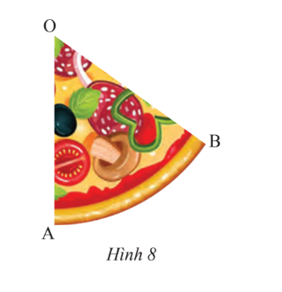 Tính diện tích của miếng bánh pizza có dạng hình quạt tròn trong Hình 8 (ảnh 1)