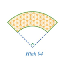 Hình 94 mô tả mảnh vải có dạng một phần tư hình vành khuyên, trong đó hình vành khuyên giới hạn bởi hai đường tròn cùng tâm (ảnh 1)