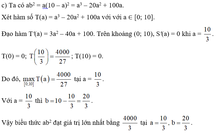 c) Biểu thức ab^2 đạt giá trị lớn nhất. (ảnh 1)