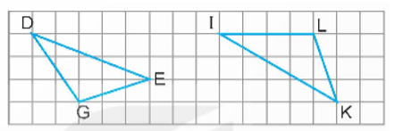 b) Vẽ hình tam giác DEG, IKL trên giấy kẻ ô vuông như hình bên rồi vẽ đường cao ứng với đáy GE, IL của các hình tam giác đó.   (ảnh 1)