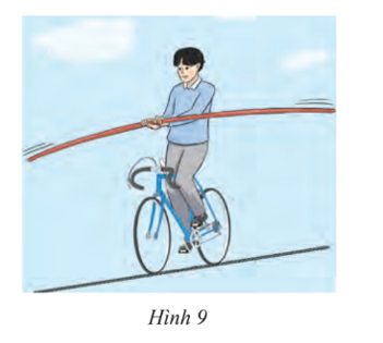 Một diễn viên xiếc đi xe đạp trên một sợi dây cáp căng (Hình 9). Ta coi sợi dây là tiếp  (ảnh 1)