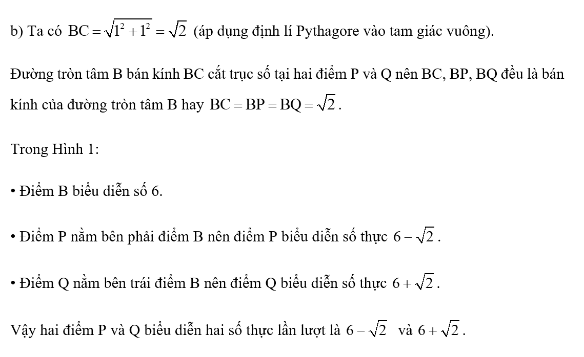 b) Đường tròn tâm B bán kính BC cắt trục số tại hai điểm P và Q. Hai điểm (ảnh 1)