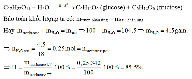 Thuỷ phân 100 gam saccharose thu được 104,5 gam hỗn hợp gồm glucose (ảnh 1)