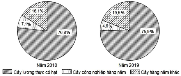 Cho biểu đồ về diện tích các loại cây hàng năm của nước ta năm 2010 và năm 2019 (ảnh 1)