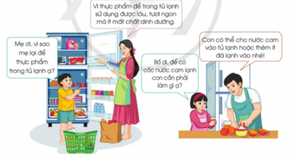 Em hãy nêu tác dụng của tủ lạnh dựa vào thông tin gợi ý trong các tình huống dưới đây:   (ảnh 1)