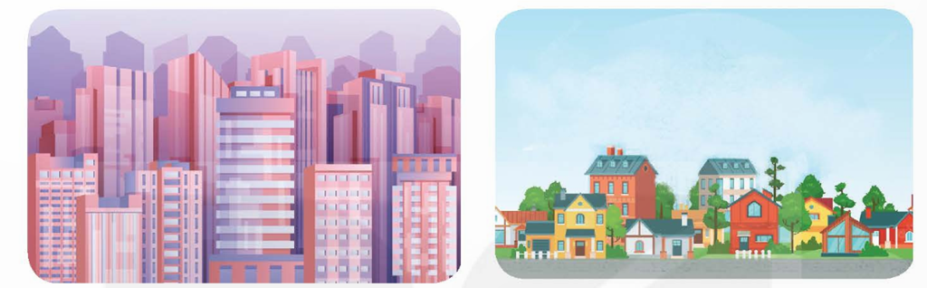 Dưới đây là 2 bức tranh vẽ thành phố. Em thích bức tranh nào? Vì sao? (ảnh 1)